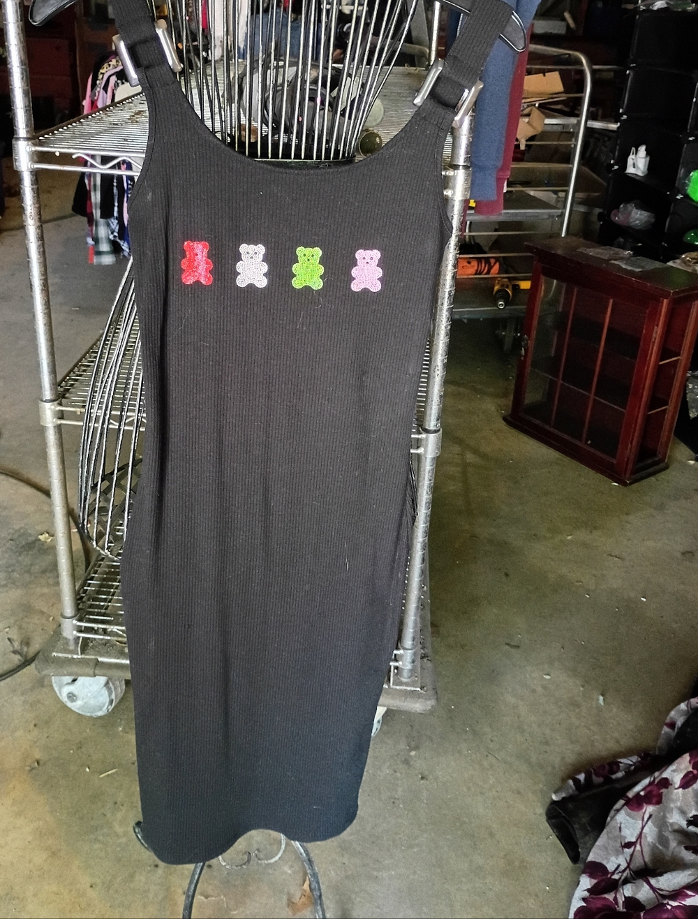 No Boundaries Black Ribbed Tank Dress with Colorful Gummy Bear Trim